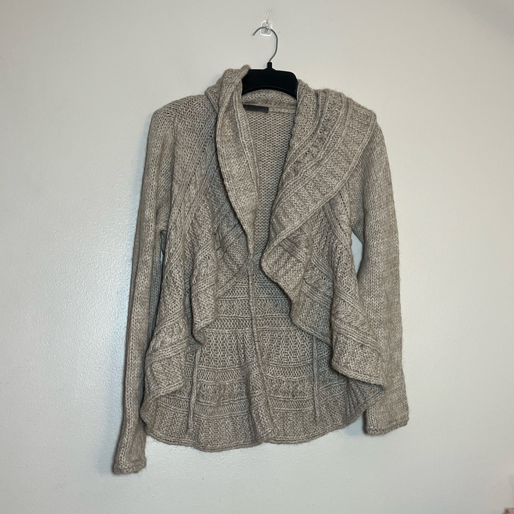 ElsaManda Italy Wool Alpaca Blend Knit Open Cardigan Sweater Large